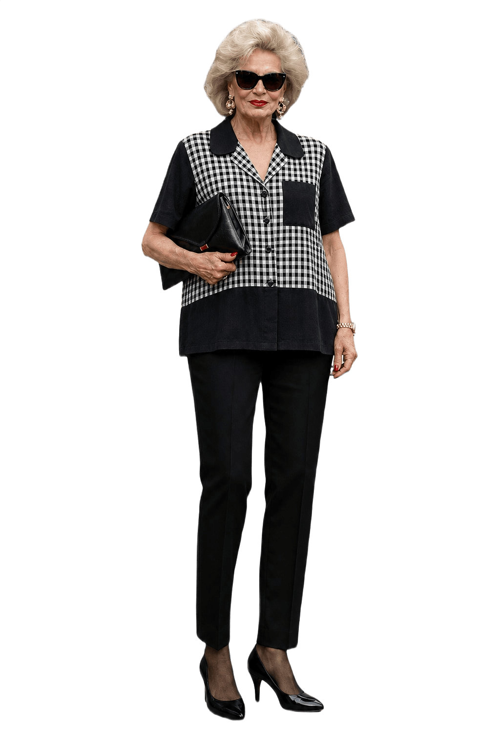 1980s Black Cotton Blouse - Model