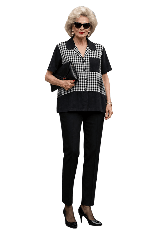 1980s Black Cotton Blouse - Model
