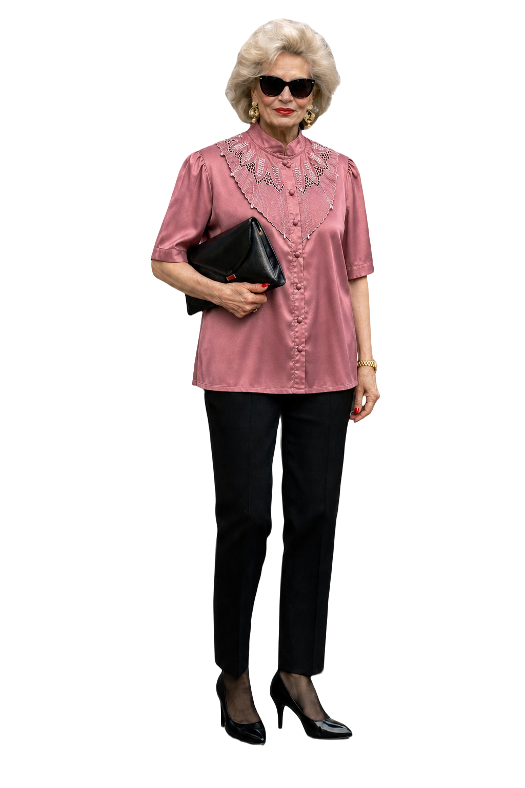 1980s Dusty Rose Pink Polyester Blend Blouse - Model