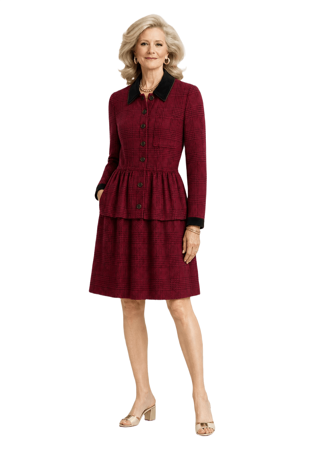 1970s Red Wool Blend Dress - Model