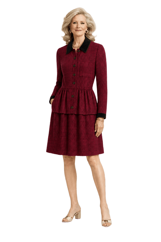 1970s Red Wool Blend Dress - Model