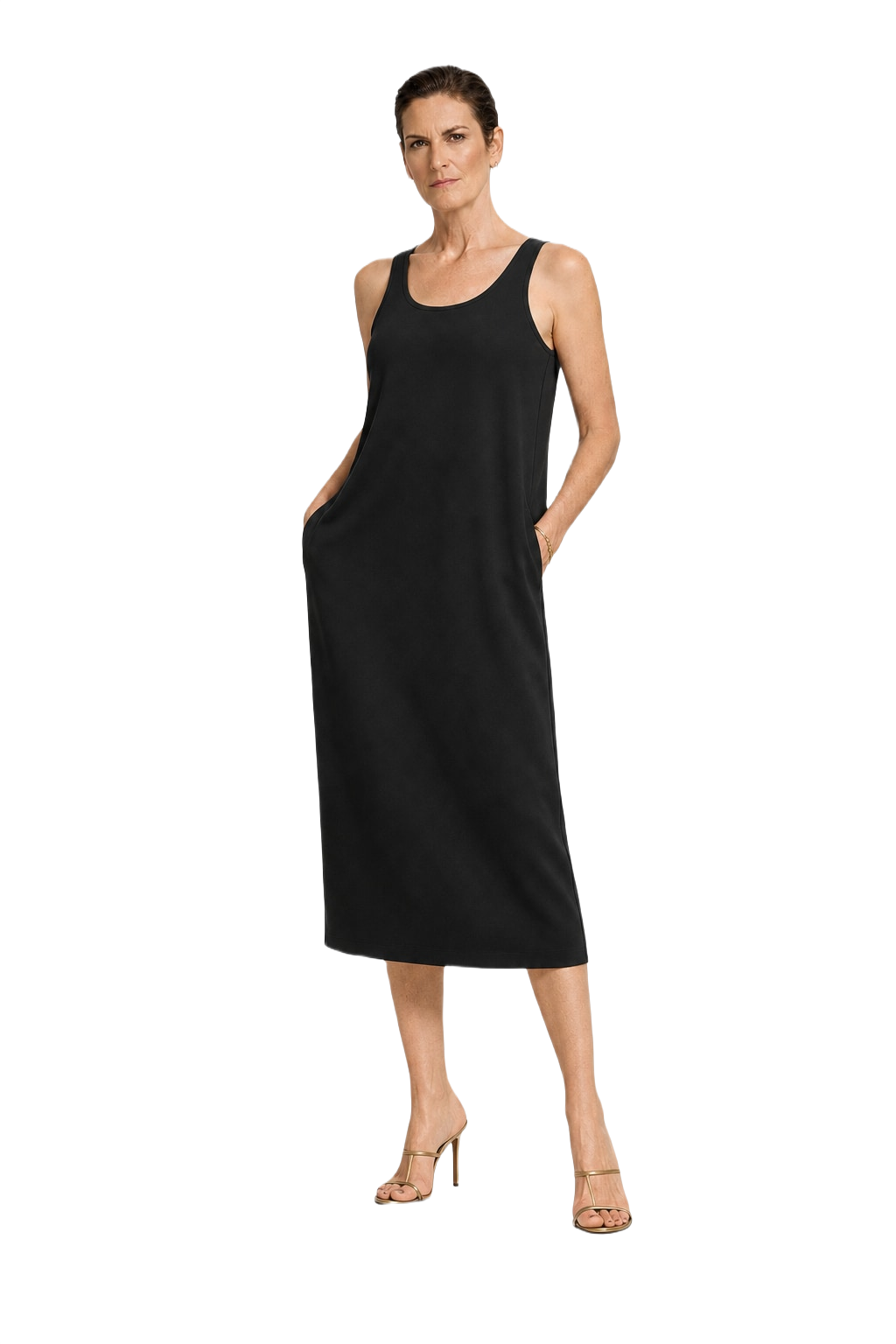 1990s Black Unknown Synthetic Blend Midi Dress - Model