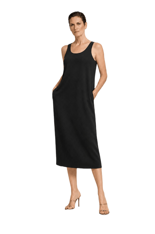 1990s Black Unknown Synthetic Blend Midi Dress - Model