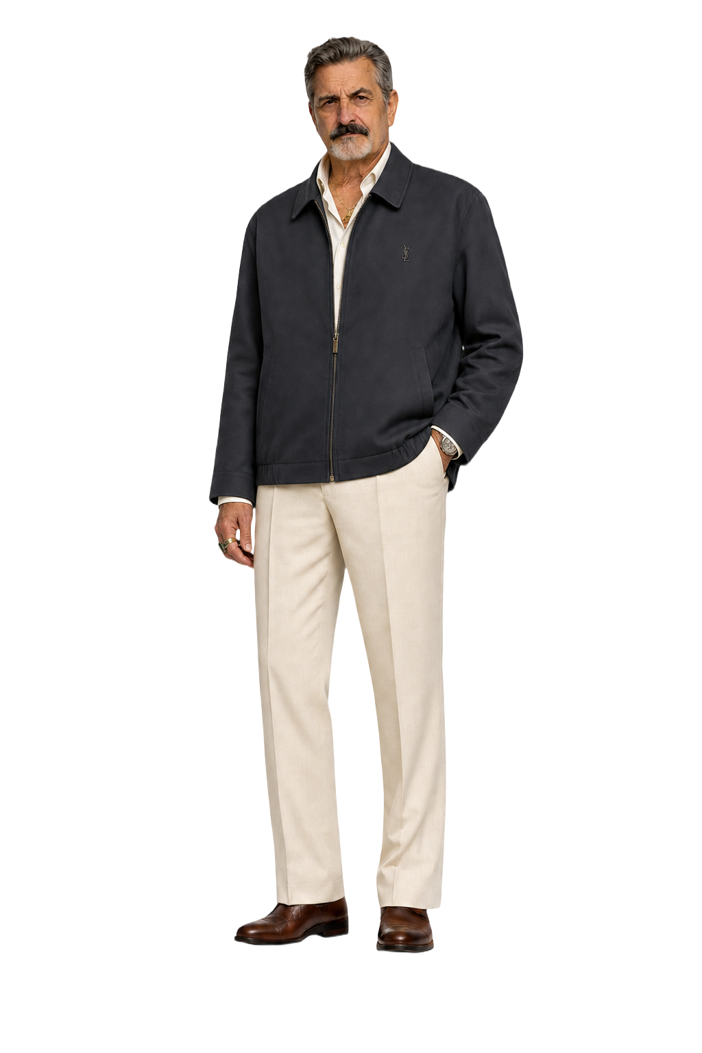 1980s Navy Blue Cotton Blend Jacket - Model