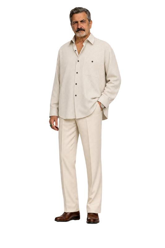 1980s Cream White Cotton Blend Shirt - Model