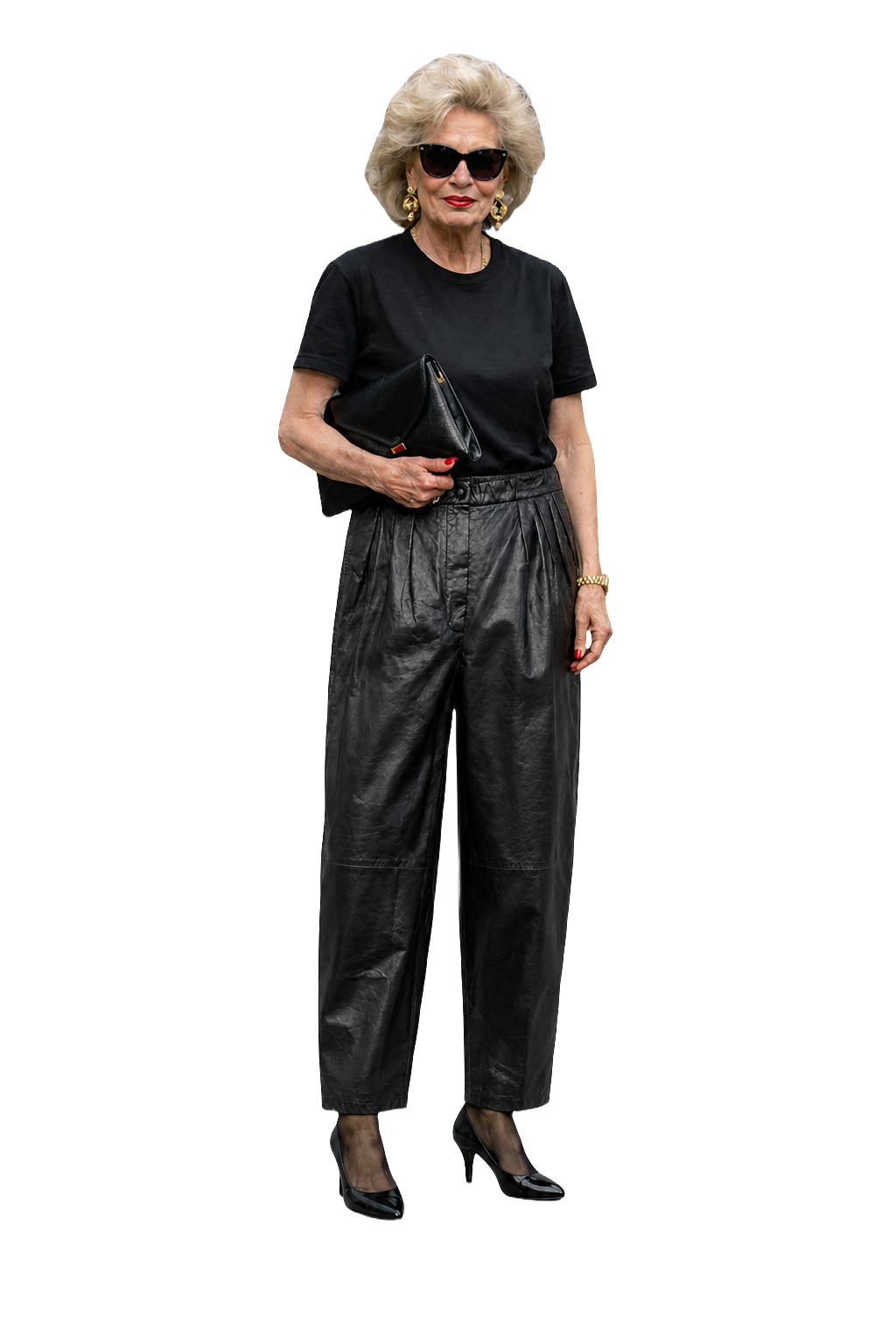 1980s Black Leather Pants - Model