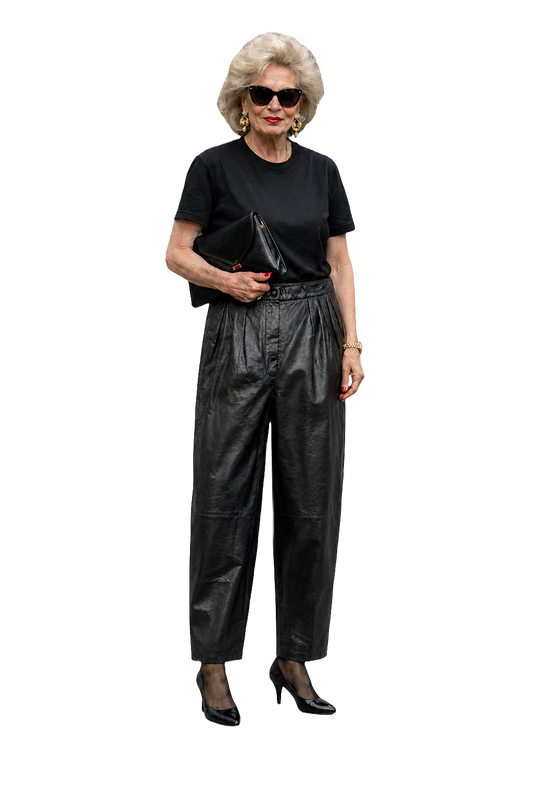 1980s Black Leather Pants - Model