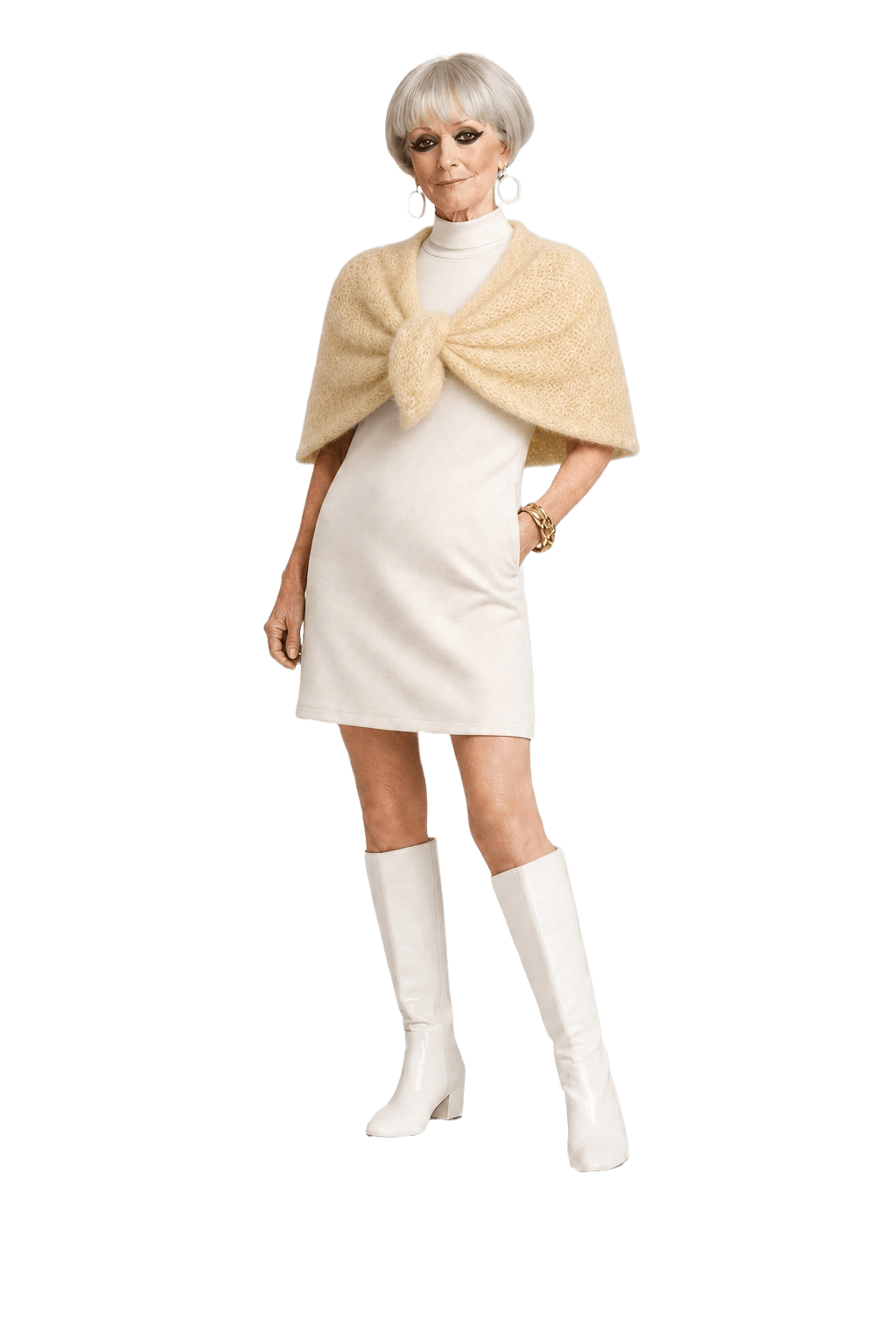 1960s Cream Wool Cape - Model