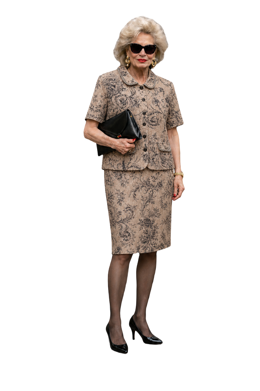 1980s Beige and Purple Linen Blend Blazer and Skirt Set - Model