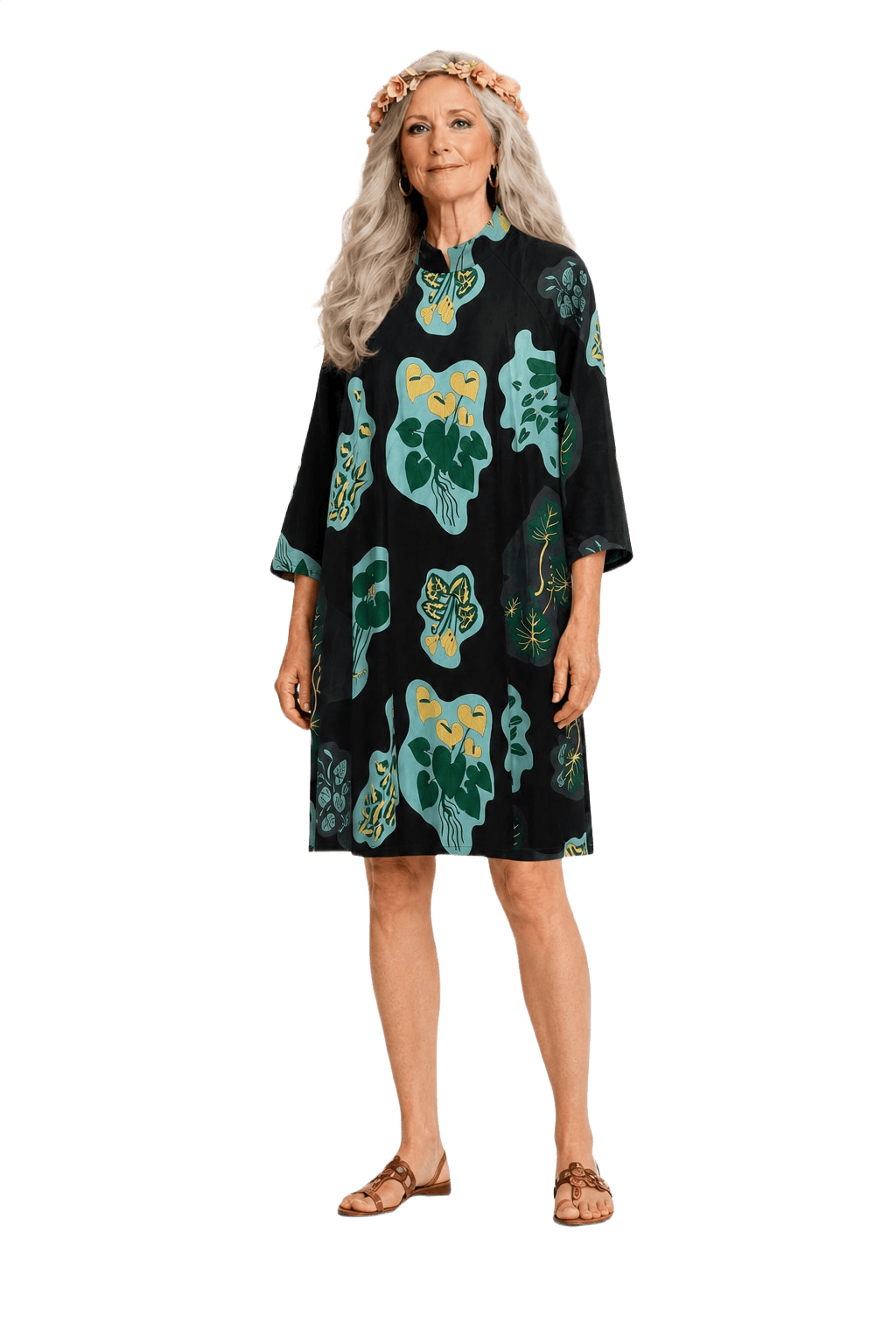1970s Black Cotton Blend Shift Dress - Model