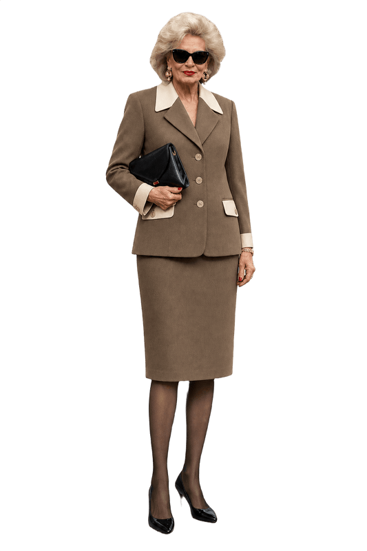 1980s Brown Wool Blend Blazer & Skirt Set - Model