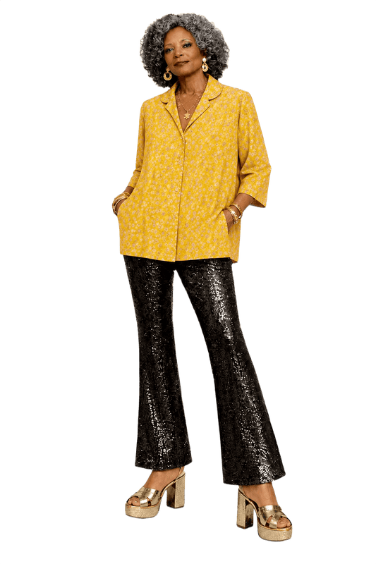 1980s Yellow Polyester Blouse - Model