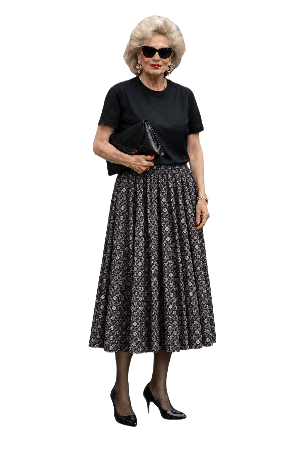 1980s Navy Blue Cotton Blend Skirt - Model