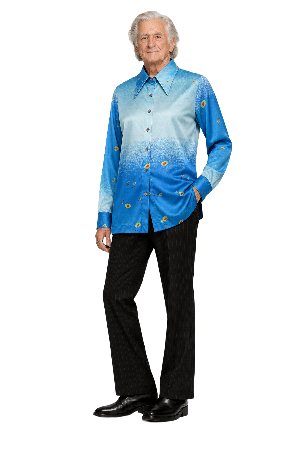 1970s Blue Polyester Shirt - Model