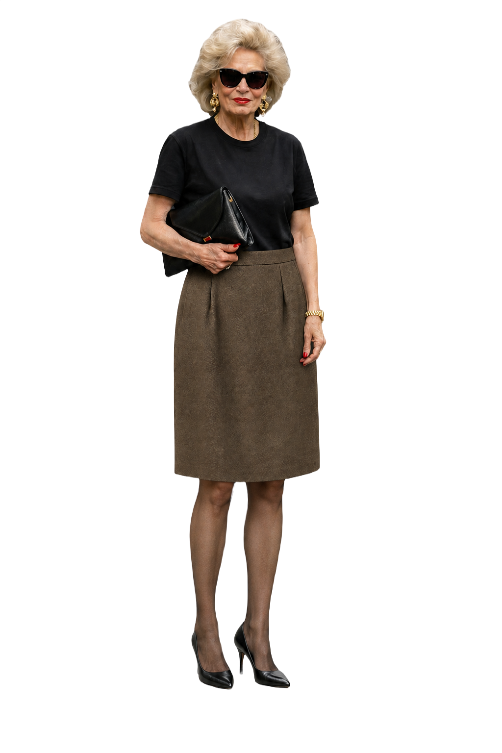 1980s Taupe Wool Skirt - Model