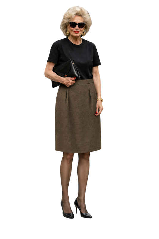 1980s Taupe Wool Skirt - Model
