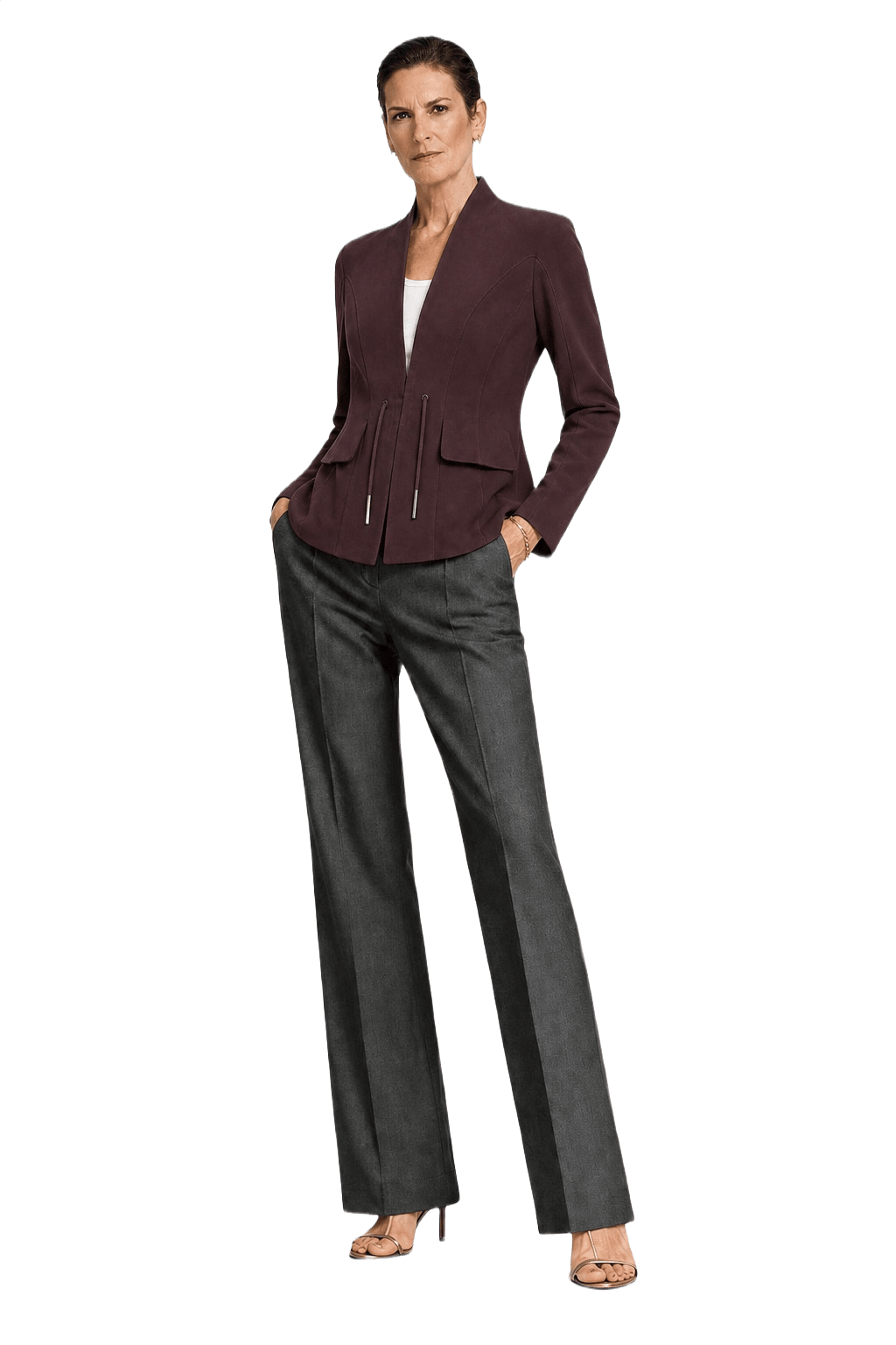 1990s Deep Burgundy Polyester Blazer - Model