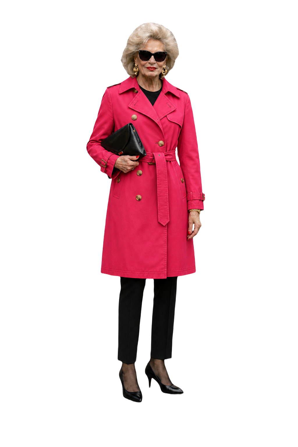 1980s Ralph Lauren Deep Rose Cotton Trench Coat - Model