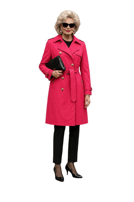 1980s Ralph Lauren Deep Rose Cotton Trench Coat - Model