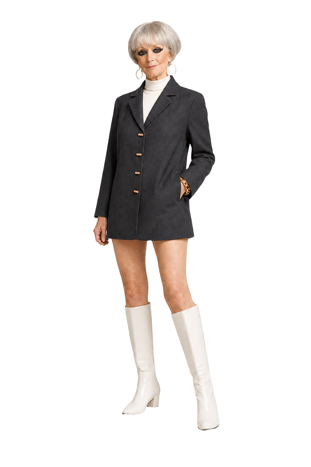 1960s Black Wool Blend Blazer - Model