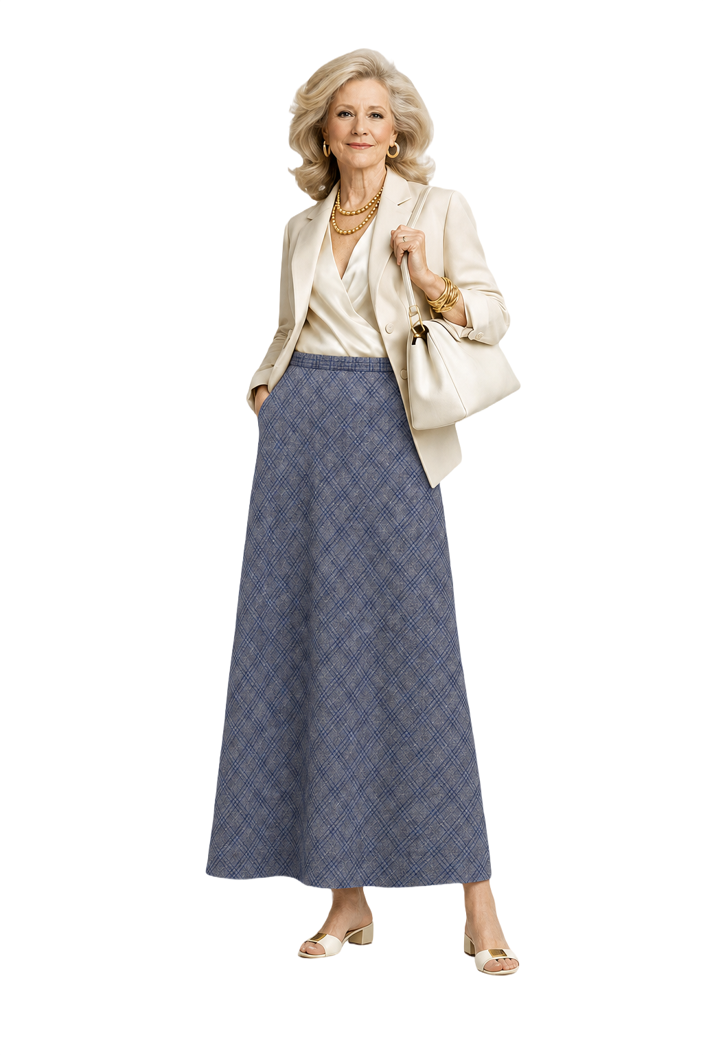 1970s Blue Cotton Blend Skirt - Model