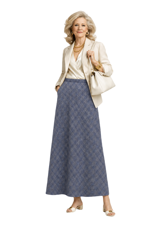 1970s Blue Cotton Blend Skirt - Model