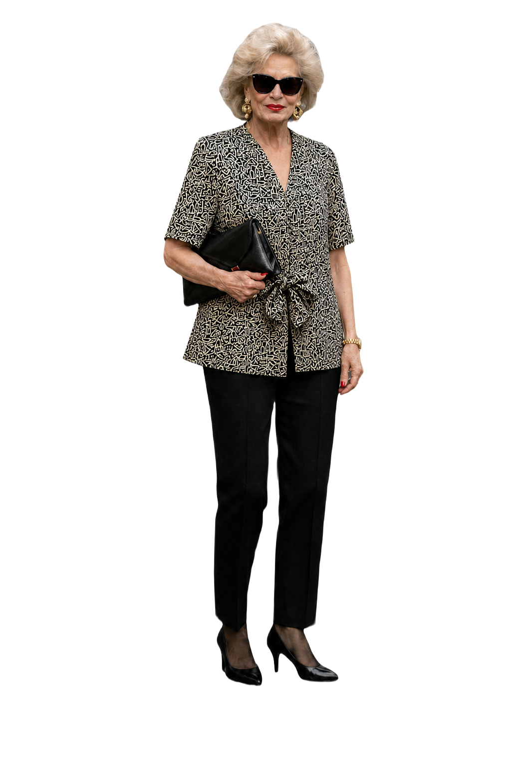 1980s Black and White Cotton Blend Blouse - Model