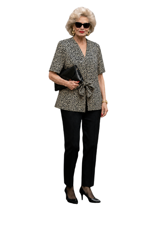 1980s Black and White Cotton Blend Blouse - Model