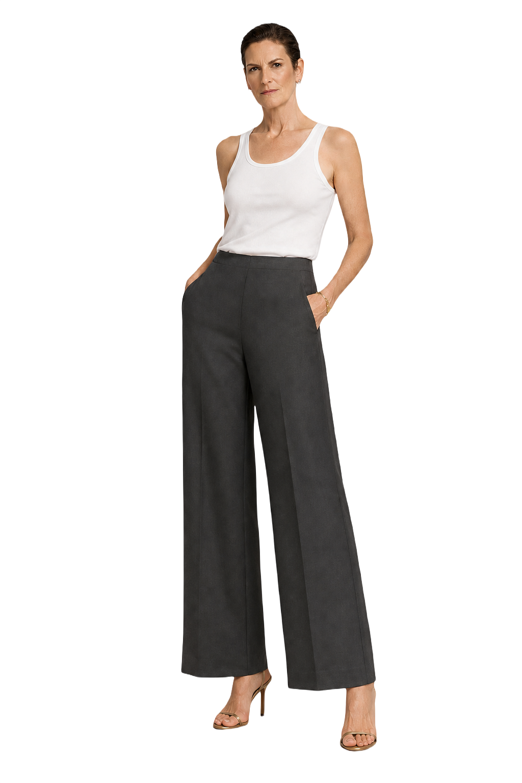 1990s Dark Grey Polyester Blend Trousers - Model