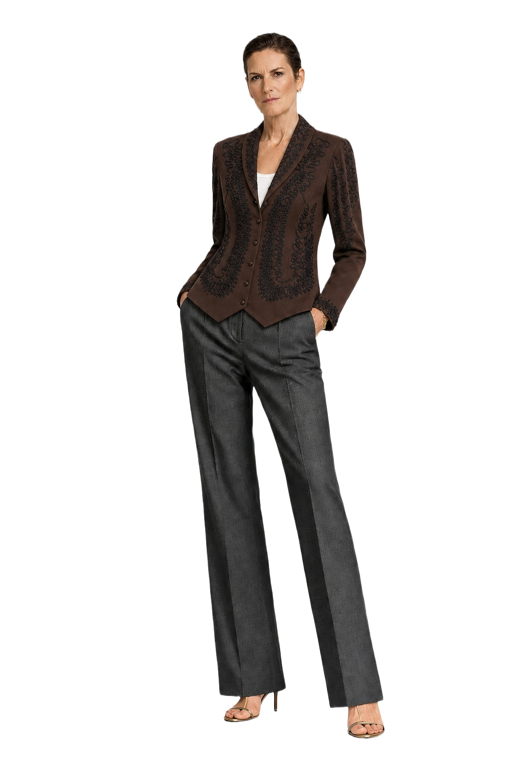 1990s Dark Brown Synthetic Blend Jacket - Model