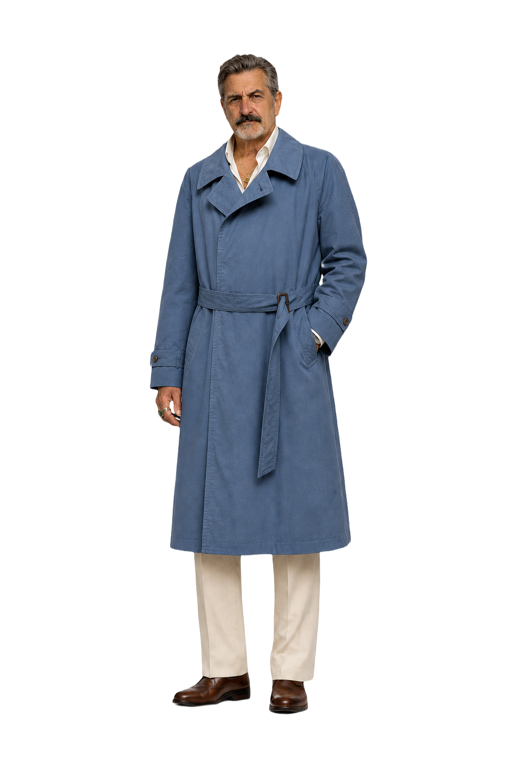 1980s Blue Cotton Trench Coat - Model