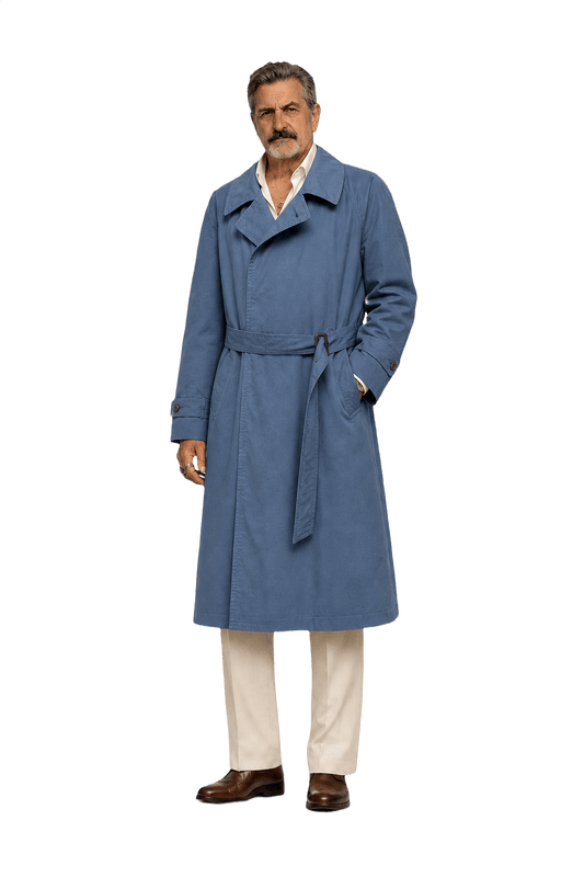 1980s Blue Cotton Trench Coat - Model