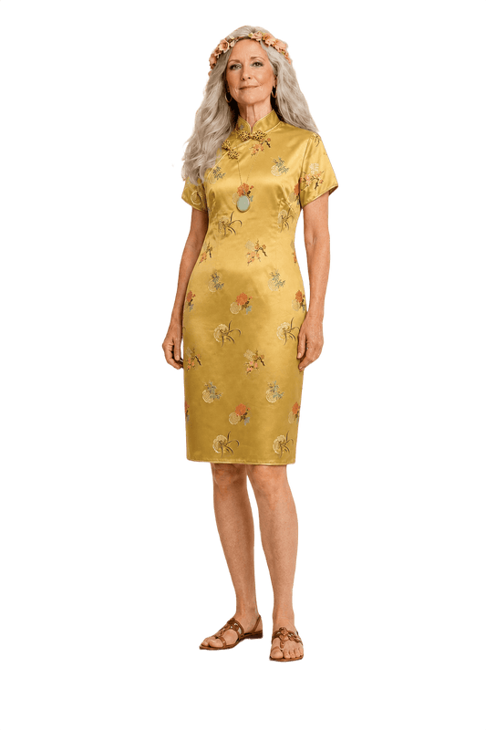 1970s Gold Silk Cheongsam - Model