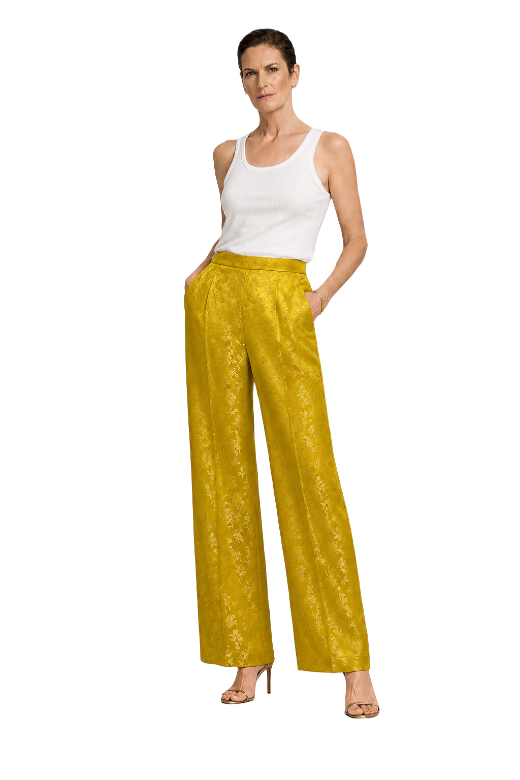 1990s Yellow Polyester Blend Pants - Model