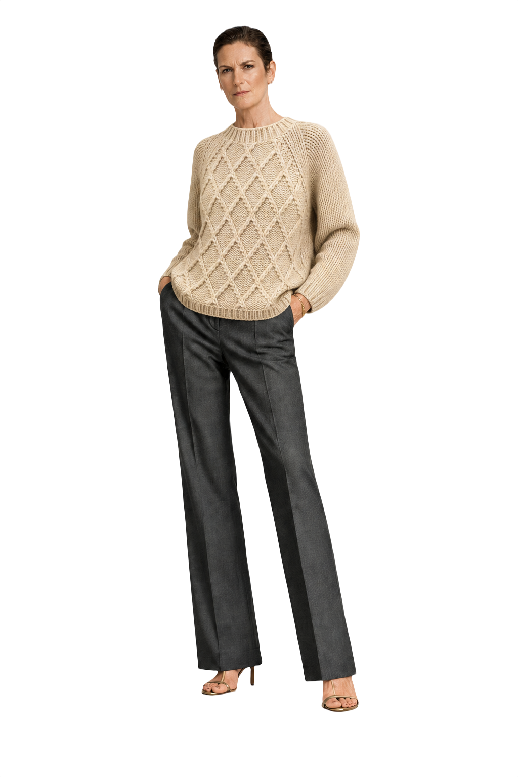 1990s Cream Wool Sweater - Model