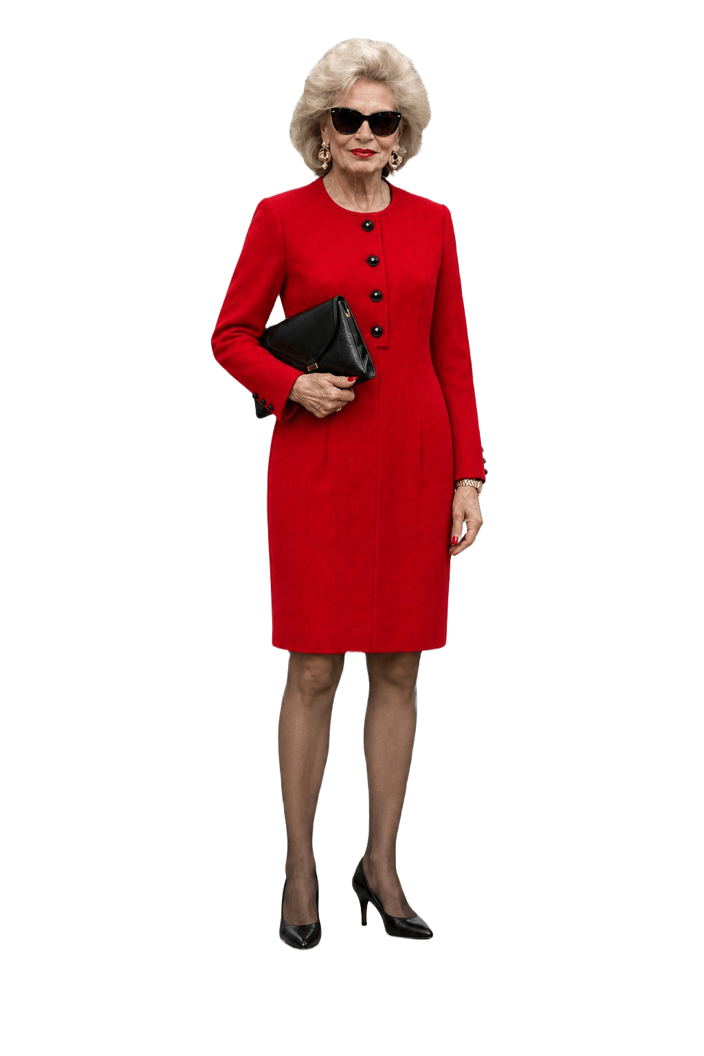 1980s Bright Red Wool Blend Dress - Model
