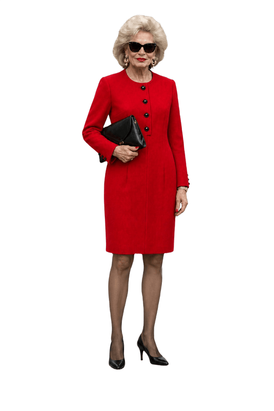 1980s Bright Red Wool Blend Dress - Model