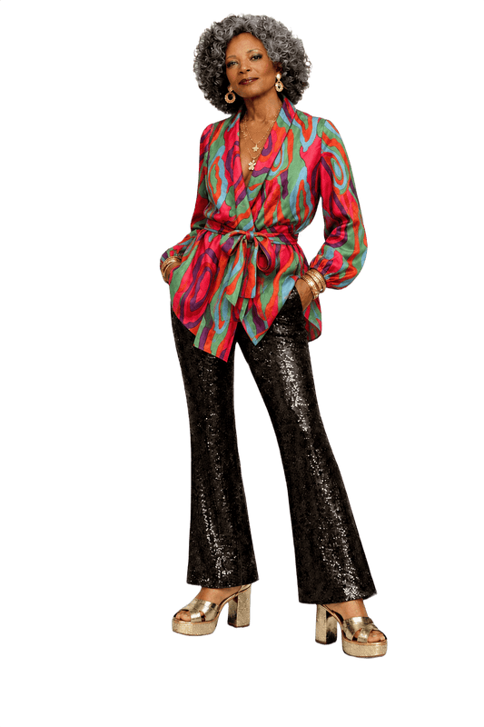 1980s Multicolor Synthetic Blend Wrap Top - Model