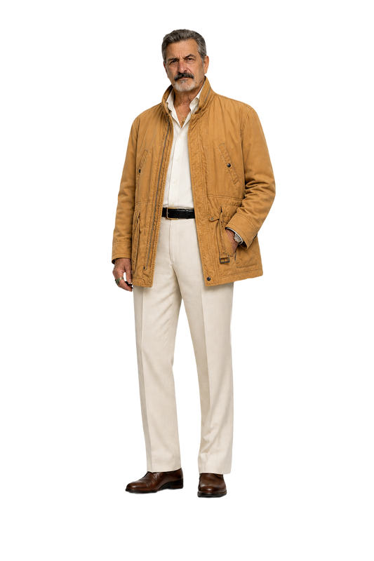 1980s Camel Brown Cotton Blend Jacket - Model
