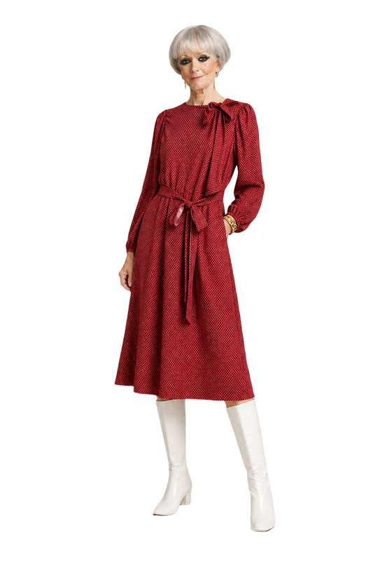 1960s Red Polyester Midi Dress - Model
