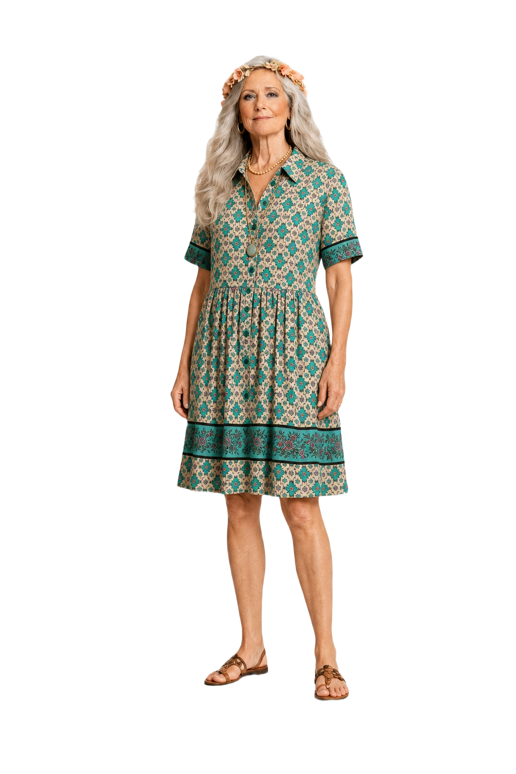 1970s Cream Cotton Dress - Model