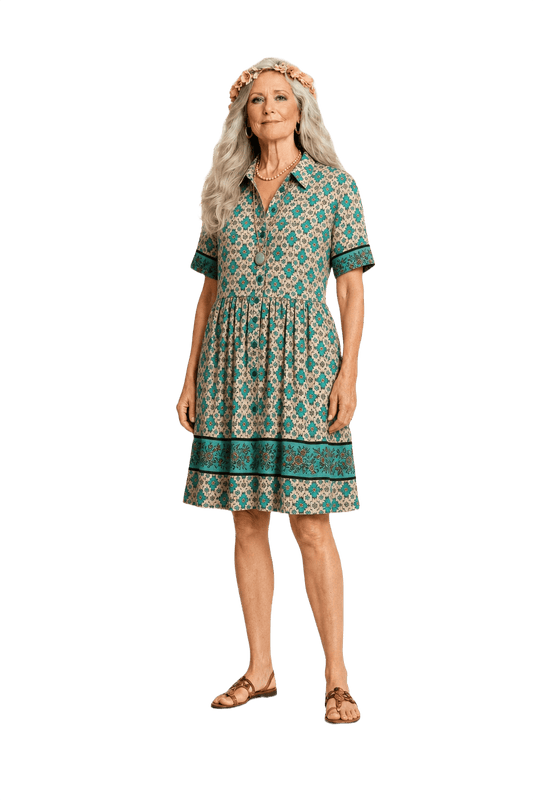 1970s Cream Cotton Dress - Model