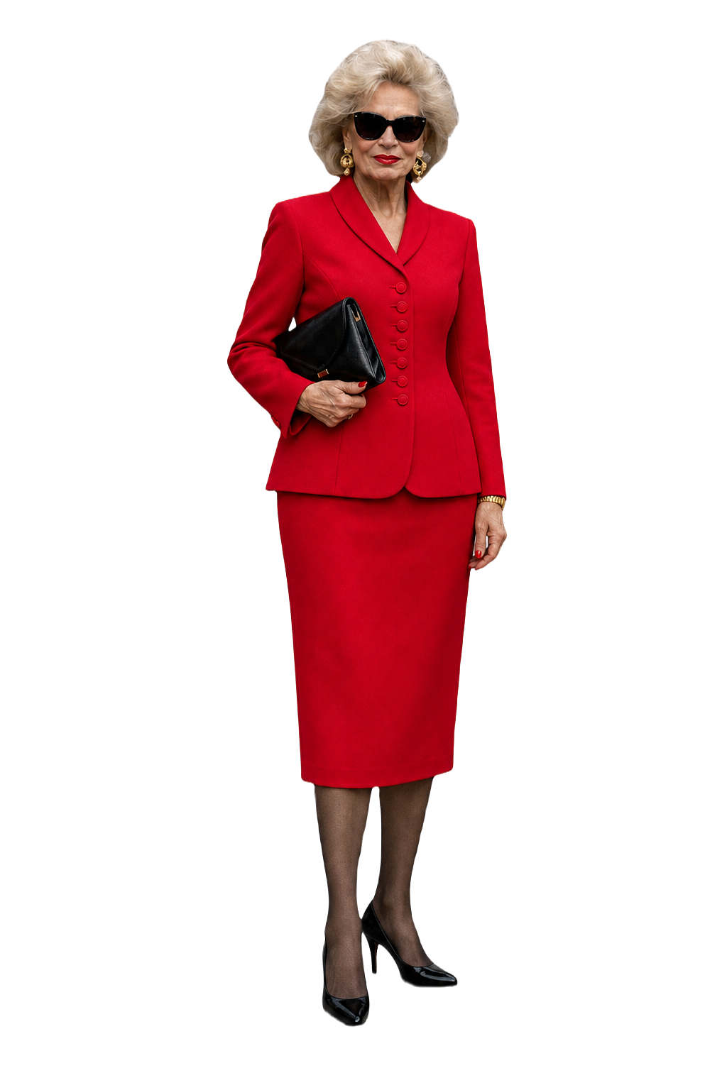 1980s Red Wool Blend Skirt Suit - Model