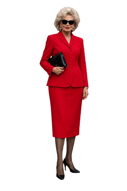 1980s Red Wool Blend Skirt Suit - Model