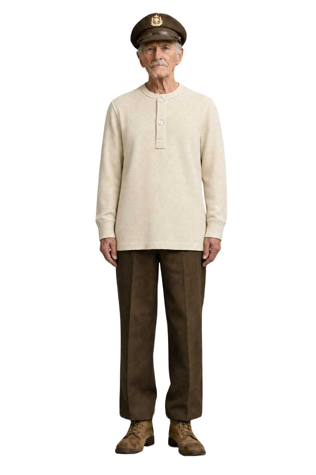 1940s Cream White Cotton Blend Long Sleeve Shirt - Model