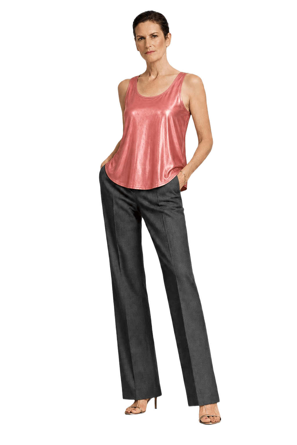 1990s Shiny Pink Polyester Tank Top - Model