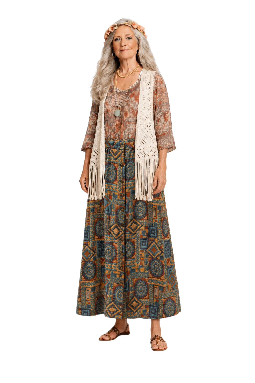 1970s Multi-color Cotton Skirt - Model