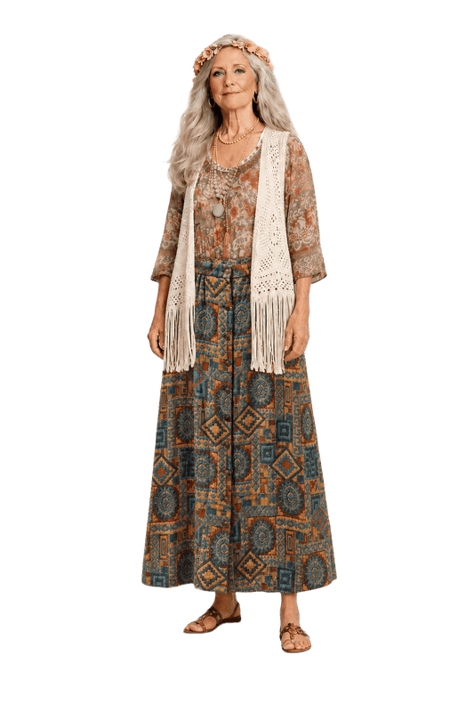 1970s Multi-color Cotton Skirt - Model