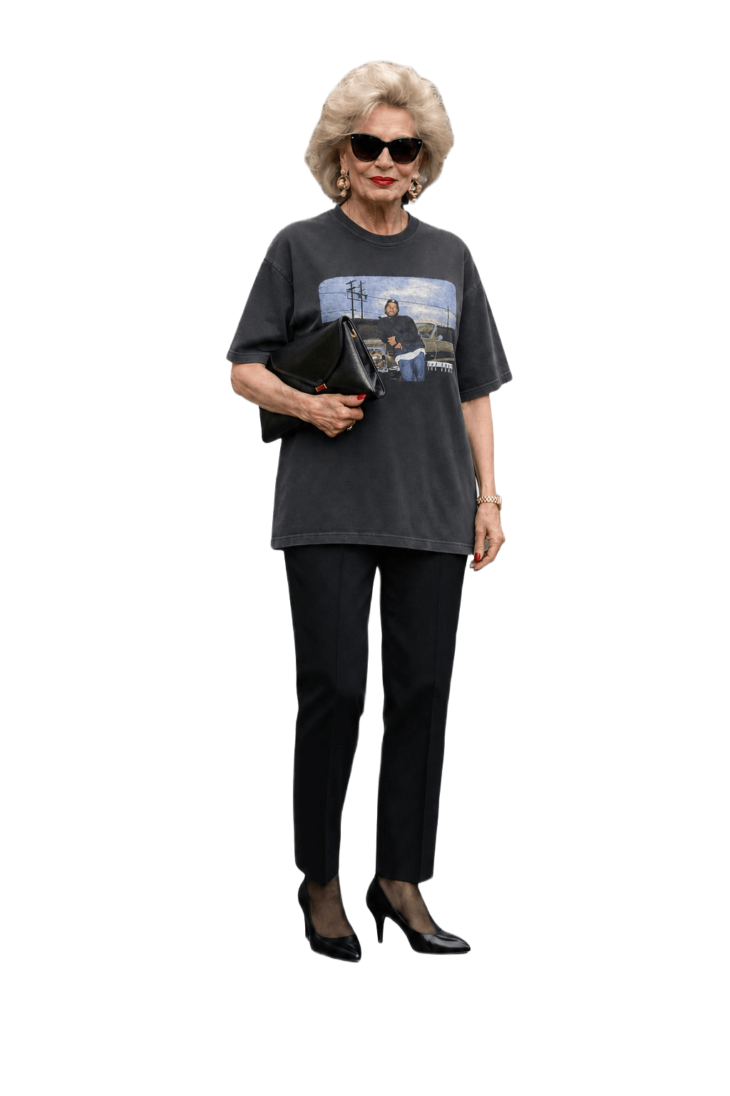 1990s Black Cotton T-Shirt - Model