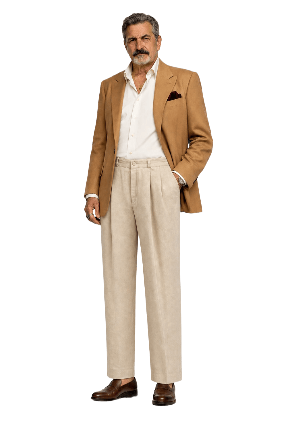 1980s Beige Cotton Blend Trousers - Model